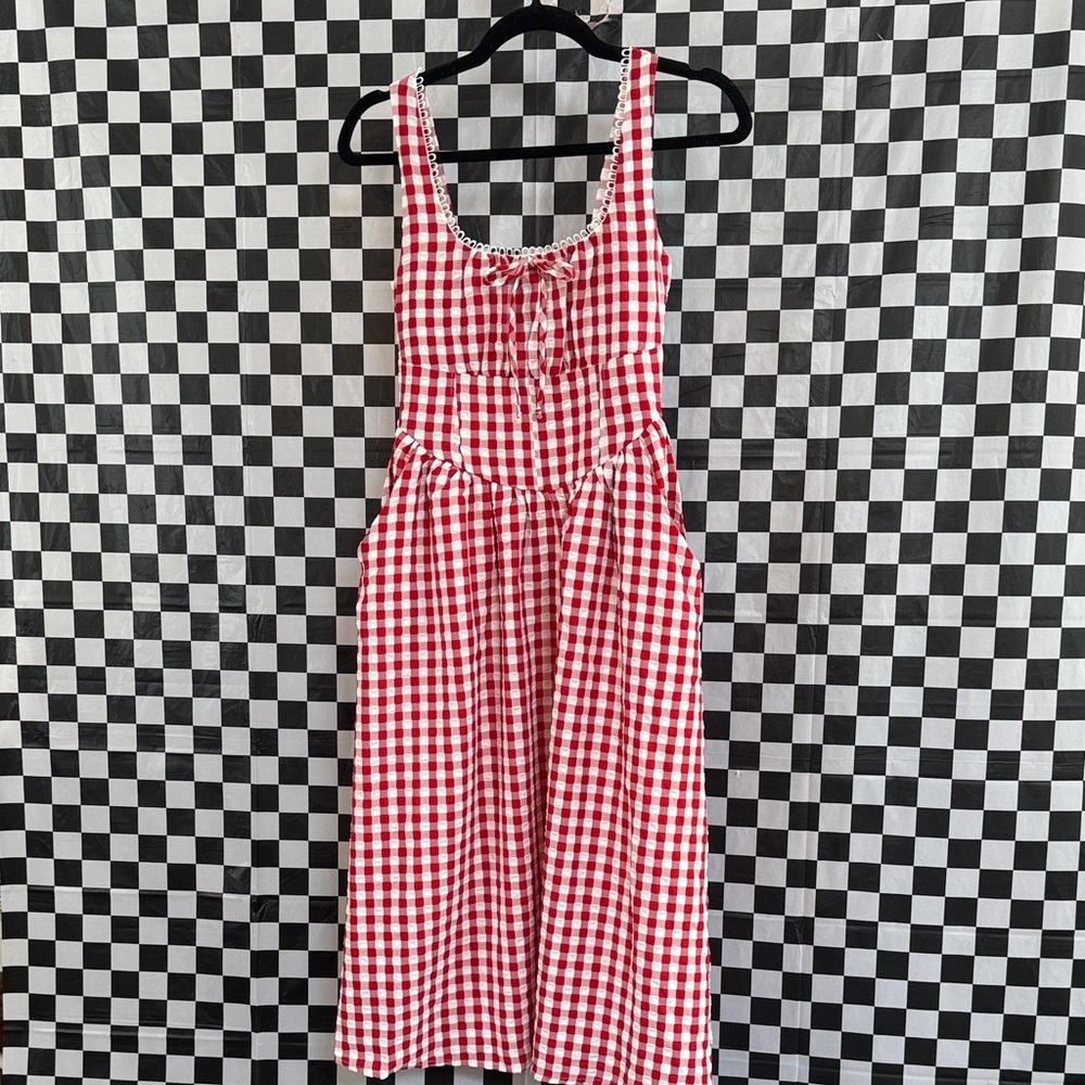 Red Gingham Midi Dress